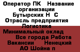 Оператор ПК › Название организации ­ Бутырских Н. С. › Отрасль предприятия ­ Логистика › Минимальный оклад ­ 18 000 - Все города Работа » Вакансии   . Ненецкий АО,Шойна п.